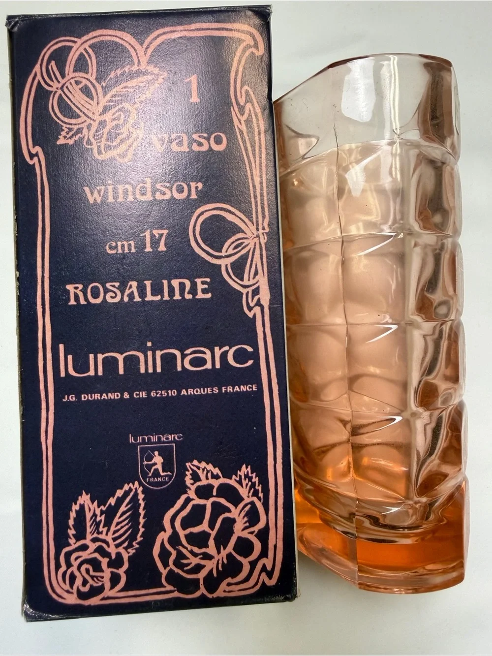 Vintage Luminarc Rosaline Windsor 17cm Pink French Glass Vase - New in Box